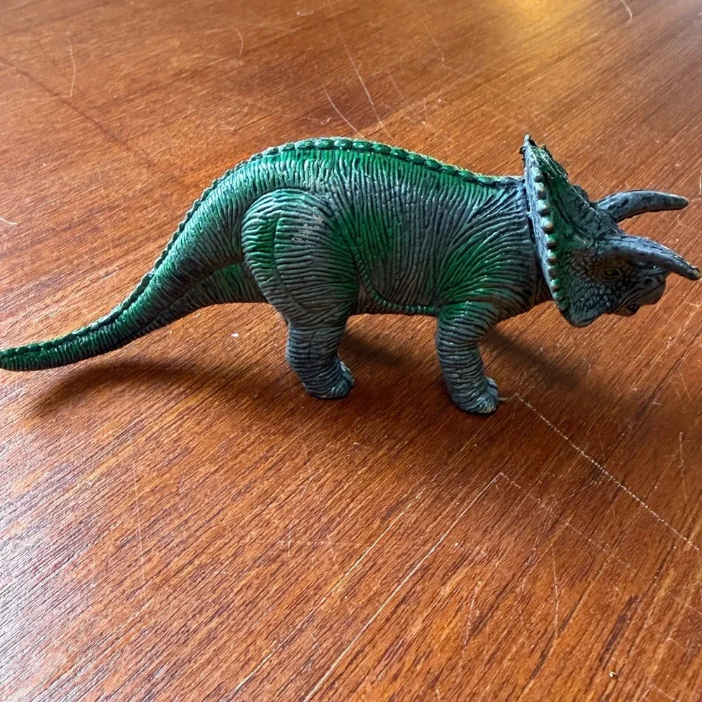Vintage Green Plastic Dinosaur Figures Triceratops Parasaurolophus Homeschool